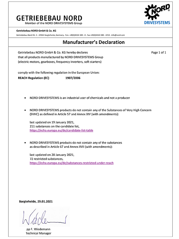 NORD 諾德電機Reach認證